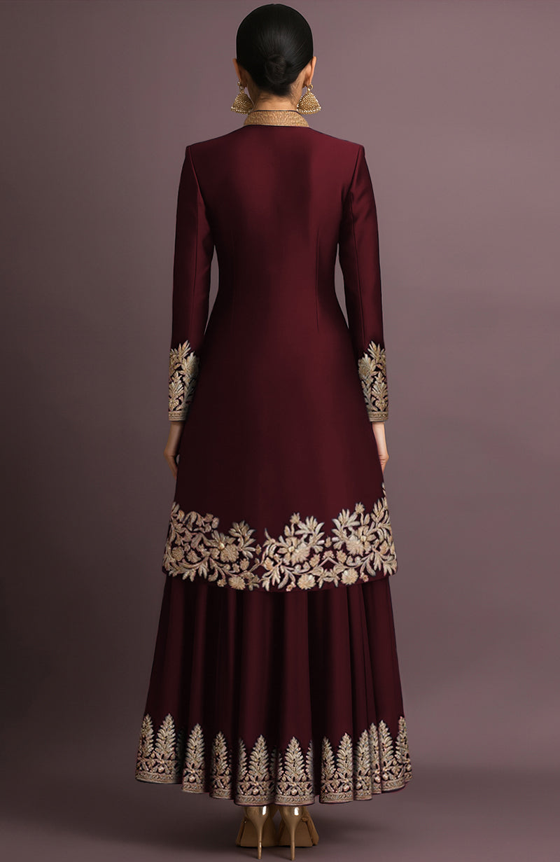 Ruhani Embroidered Maroon Jacket Set