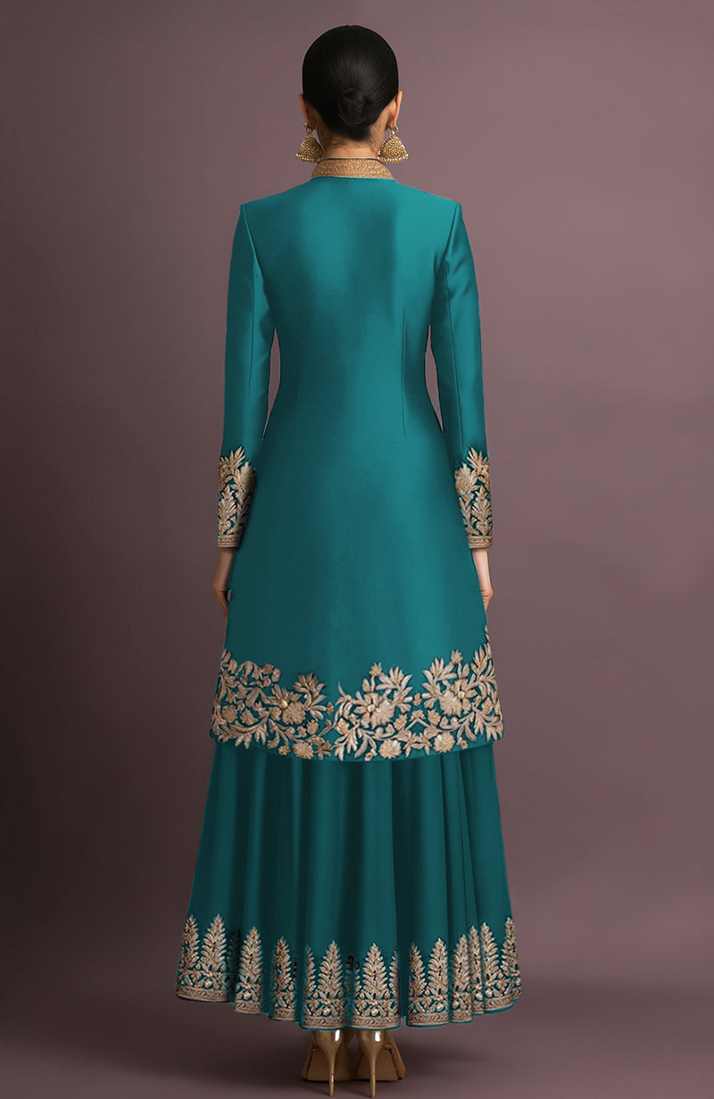 Ruhani Embroidered Teal Jacket Set