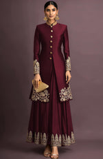 Ruhani Embroidered Maroon Jacket Set