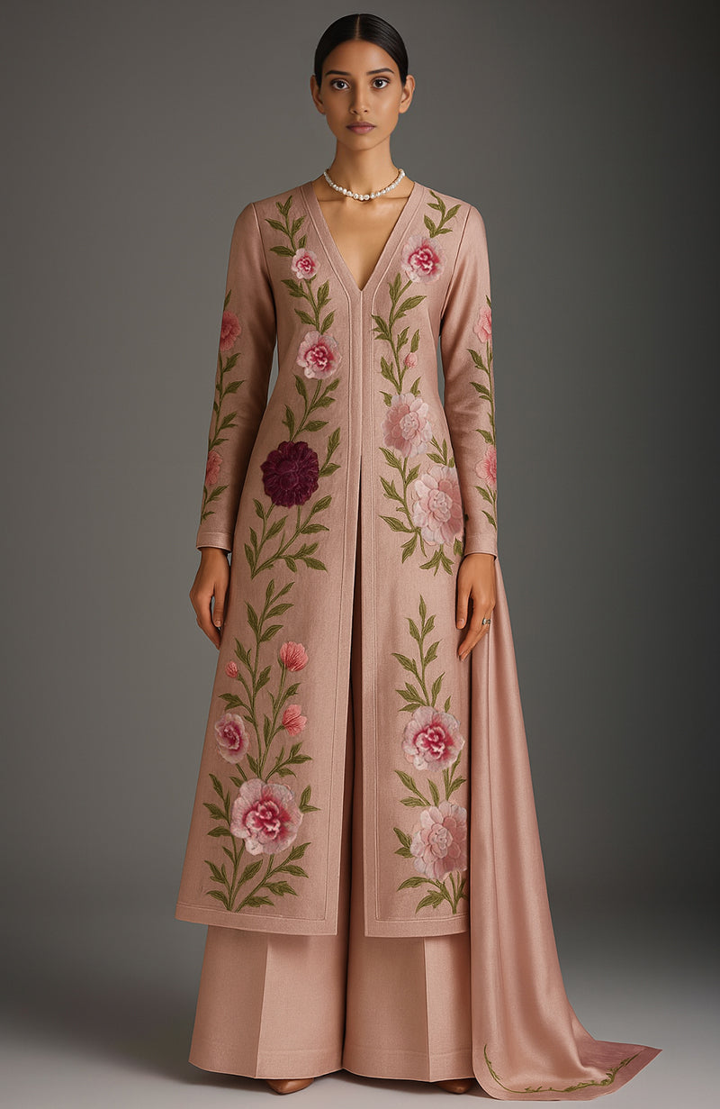 Blush Pink Floral Embroidered Kurta Set