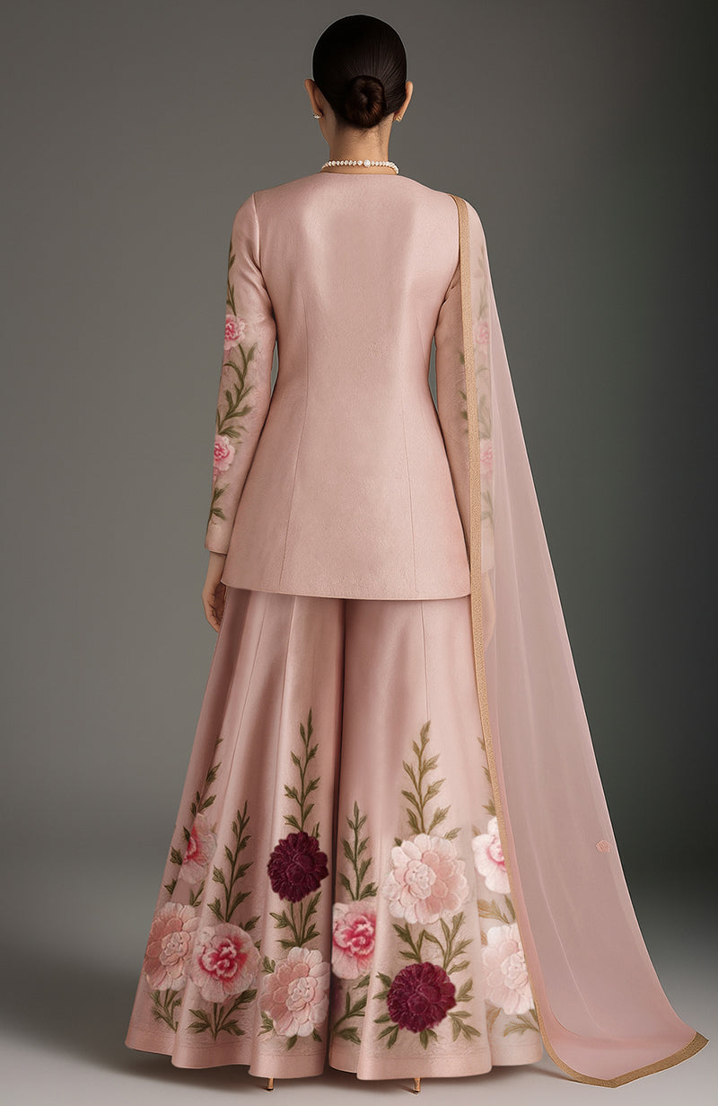 Blush Pink Floral Embroidered Sharara Set