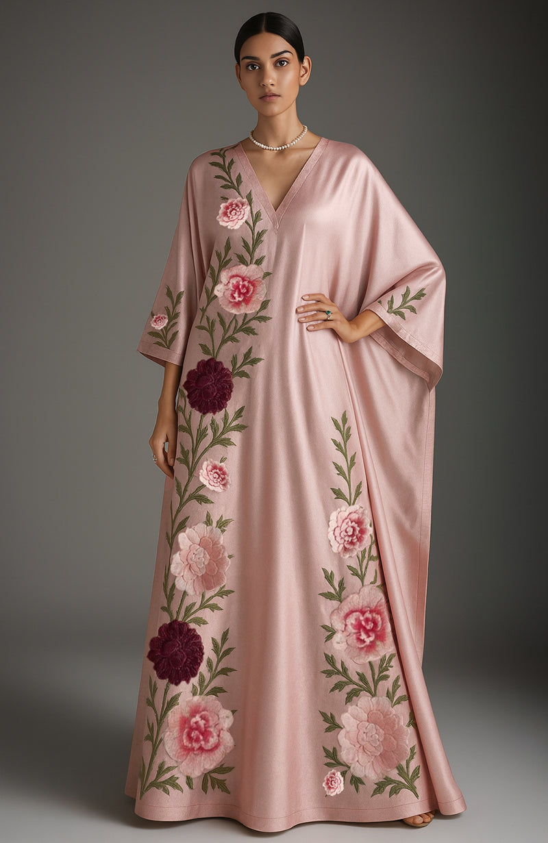 Blush Pink Floral Embroidered Kaftan Set