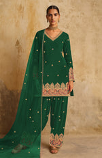 Gulbahaar Emerald Green Kashmiri Tilla Farshi Set