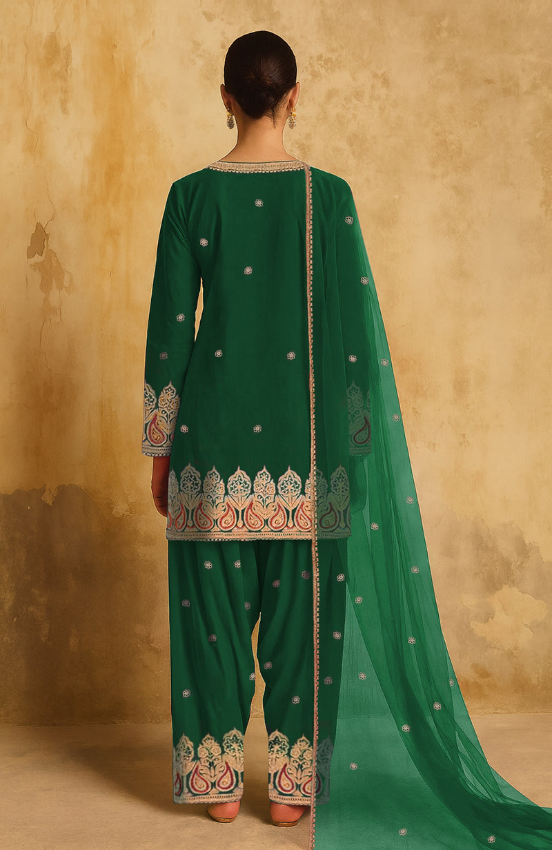 Gulbahaar Emerald Green Kashmiri Tilla Farshi Set