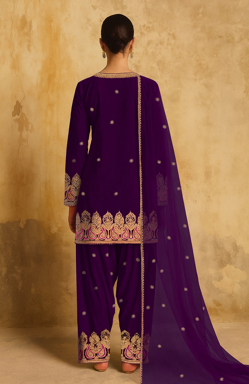 Gulbahaar Plum Kashmiri Tilla Farshi Set