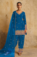 Gulbahaar Teal Blue Kashmiri Tilla Farshi Set