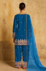 Gulbahaar Teal Blue Kashmiri Tilla Farshi Set
