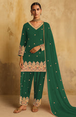 Gulbahaar Emerald Green Kashmiri Tilla Farshi Set