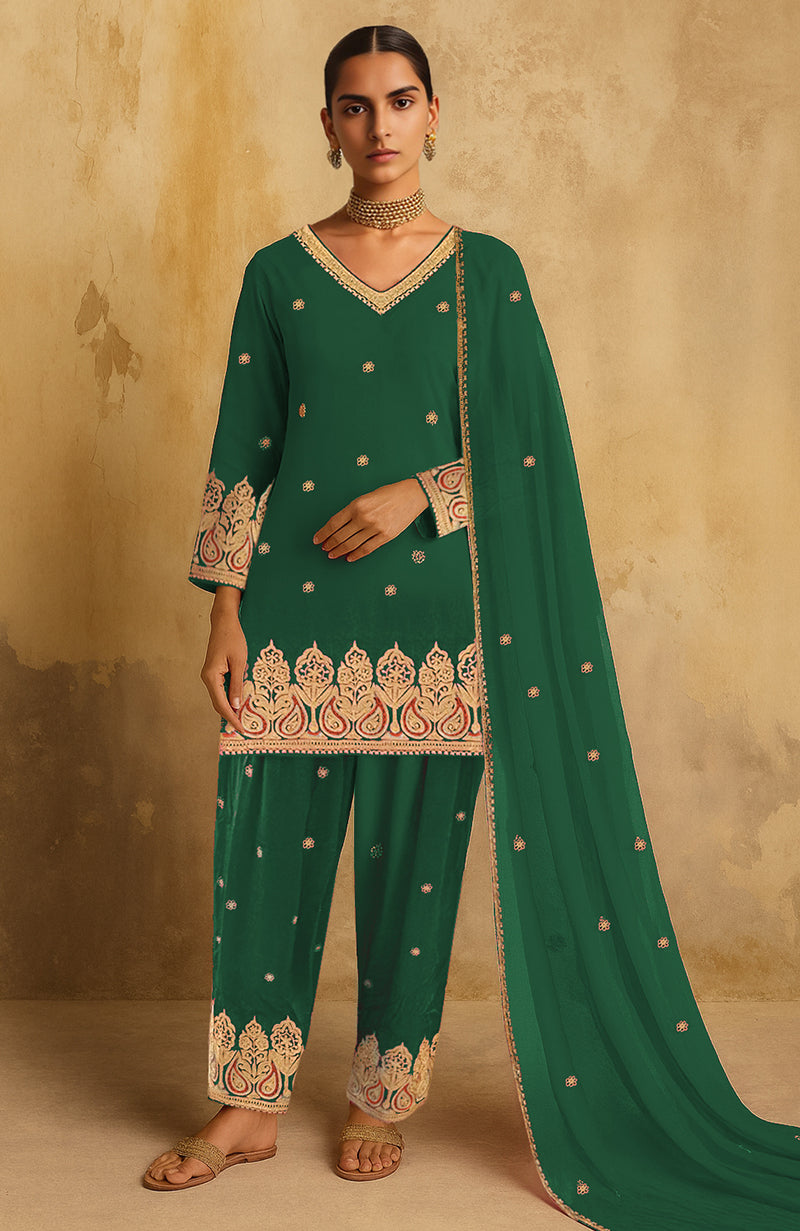 Gulbahaar Emerald Green Kashmiri Tilla Farshi Set
