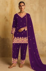 Gulbahaar Plum Kashmiri Tilla Farshi Set