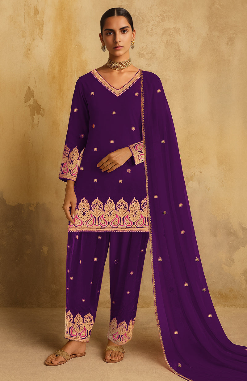 Gulbahaar Plum Kashmiri Tilla Farshi Set