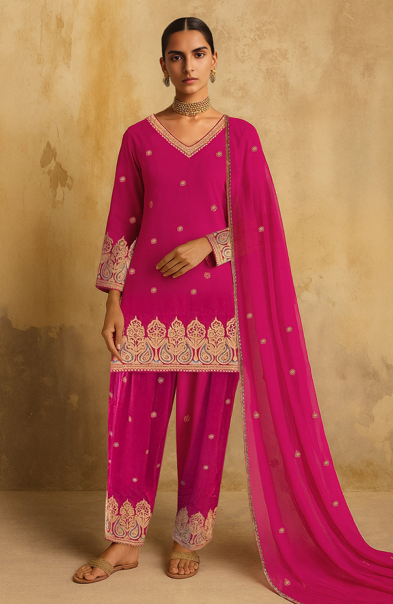 Gulbahaar Rani Pink Kashmiri Tilla Farshi Set