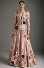 Blush Pink Floral Embroidery Skirt Set