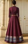 Wine Embellished Lehenga Set with Cropped Blouse