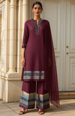 Deep Wine Embellishment Kurta Set