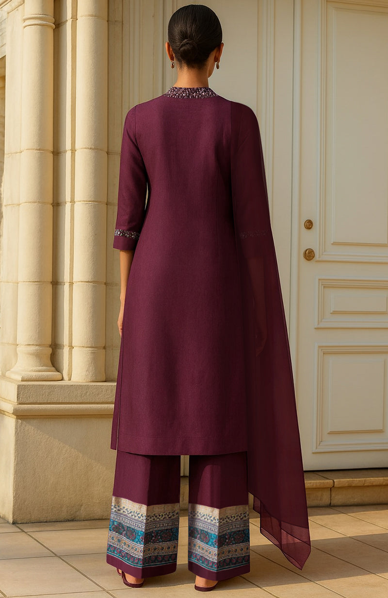 Deep Wine Embellishment Kurta Set