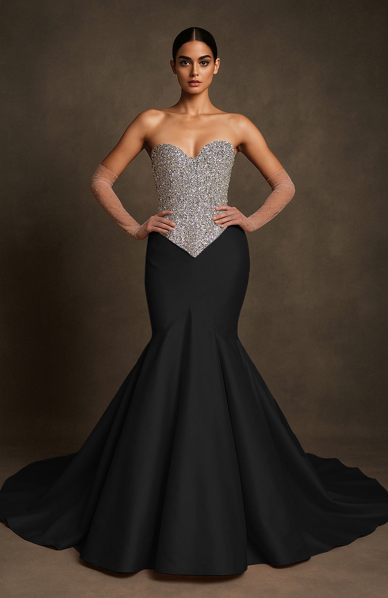 Black Crystal-Encrusted Mermaid Gown