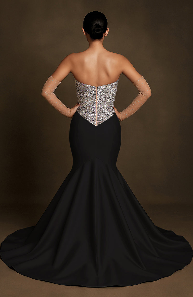 Black Crystal-Encrusted Mermaid Gown