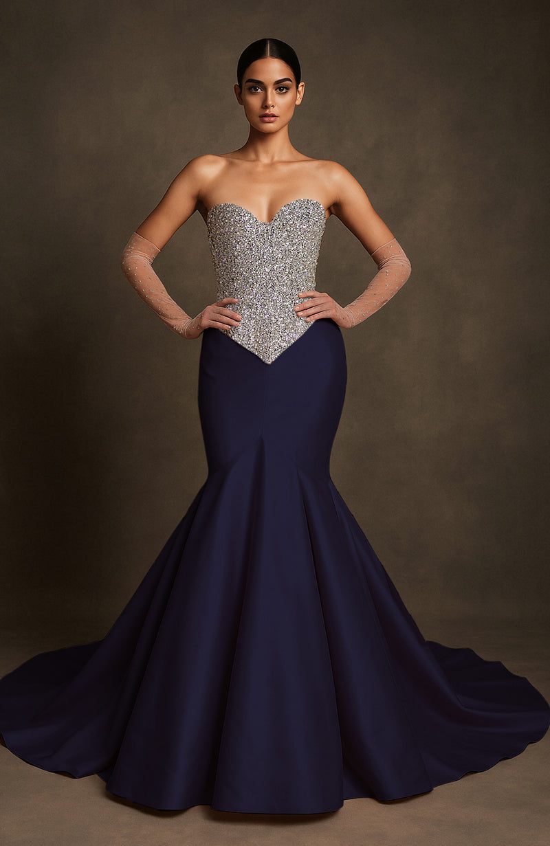 Black Crystal-Encrusted Mermaid Gown