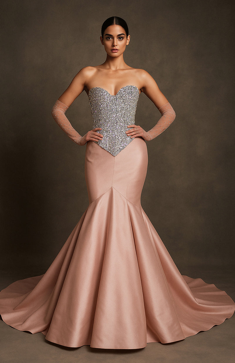 Black Crystal-Encrusted Mermaid Gown