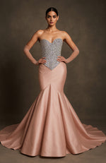 Midnight Blue Crystal-Encrusted Mermaid Gown