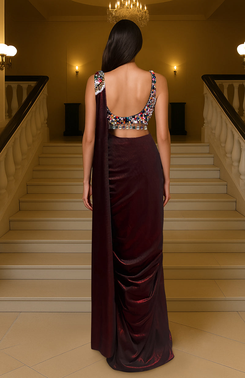 Gemma Crystal Hand Embroidered Blouse With Draped Saree
