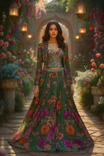 Enchanted Forrest Green Floral Corset Lehenga Jacket Set