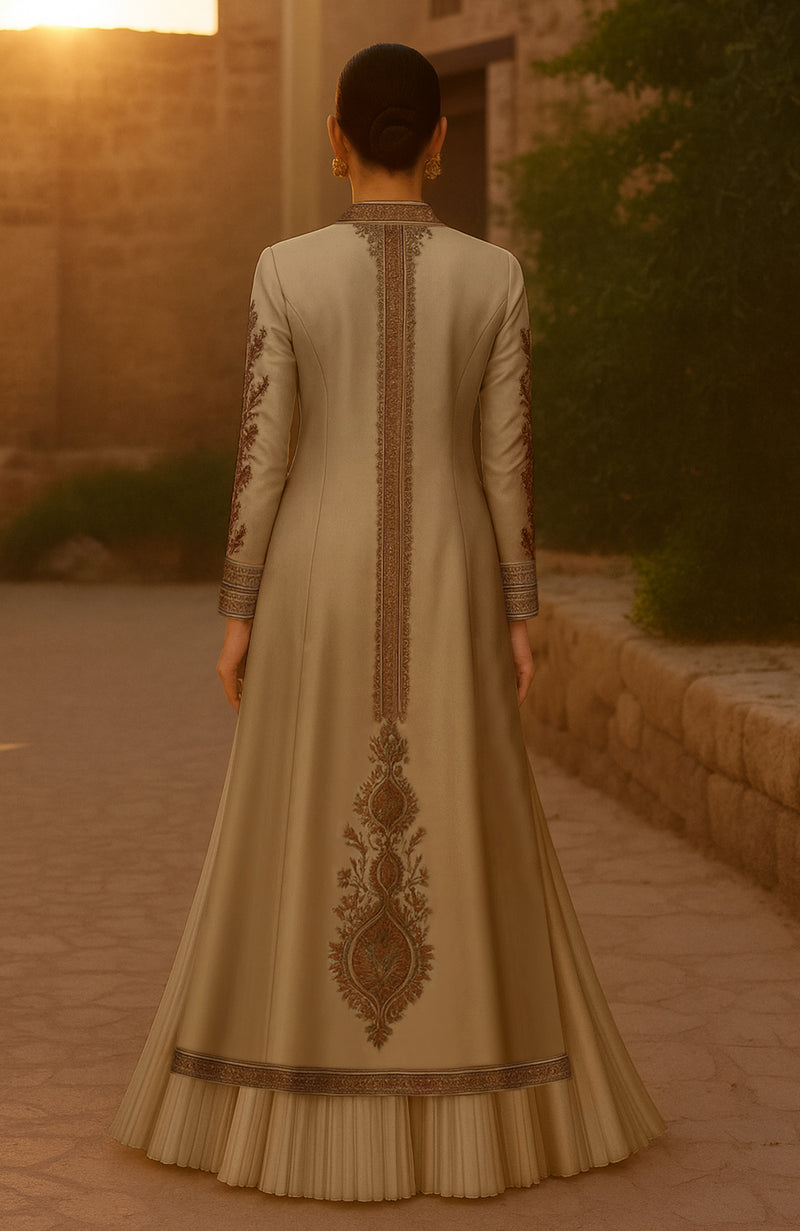 Kashmir Kashidakari Jamawar Embroidered Jacket & Skirt Set