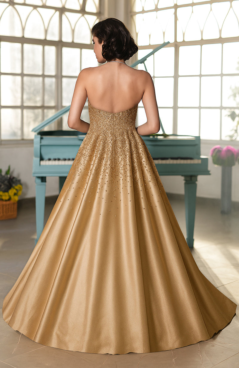 NAIRA- Crystal Hand Embroidered Golden Radiance Ball Gown