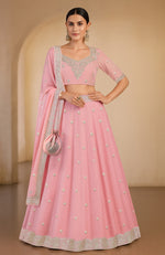 Peony pink lehenga set with gota patti and zardozi embroidery and matching dupatta and blouse