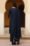 Navy Blue Gold and Burgundy Floral Embroidered Kurta Set