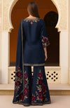 Navy Blue Gold and Burgundy Floral Embroidered Sharara Set