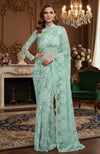 Frosted Jade French Chantilly Lace Saree Set