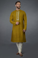 Mustard Pure Silk Kurta With Embroidered Placket Detail
