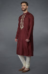 Burgundy Gold Tilla Embroidered Silk Kurta Set