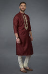 Burgundy Gold Tilla Embroidered Silk Kurta Set