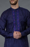 Ink Blue Embroidered Silk Kurta Set