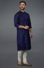 Ink Blue Embroidered Silk Kurta Set
