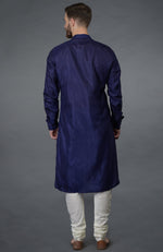 Ink Blue Embroidered Silk Kurta Set