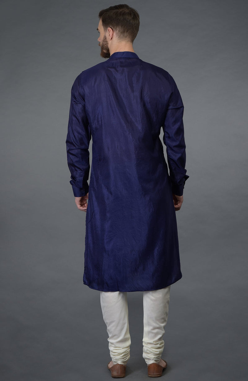 Ink Blue Embroidered Silk Kurta Set