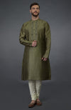 Olive Green Embroidered Pure Silk Kurta Set