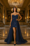 The Wine Crystal Couture After-Party Mini Dress With Dramatic Tulle Train