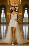 The Wine Crystal Couture After-Party Mini Dress With Dramatic Tulle Train