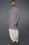 Lilac Grey Embroidered Linen Kurta Set