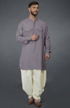 Lilac Grey Embroidered Linen Kurta Set