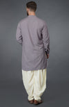 Lilac Grey Embroidered Linen Kurta Set
