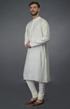 Ivory Self Weave & Black Kantha Striped Silk Kurta