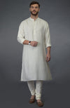 Ivory Self Weave & Black Kantha Striped Silk Kurta