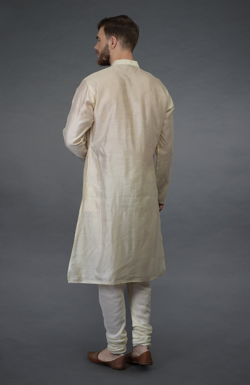 Cream Pure Silk Kurta With Pintuck Detail