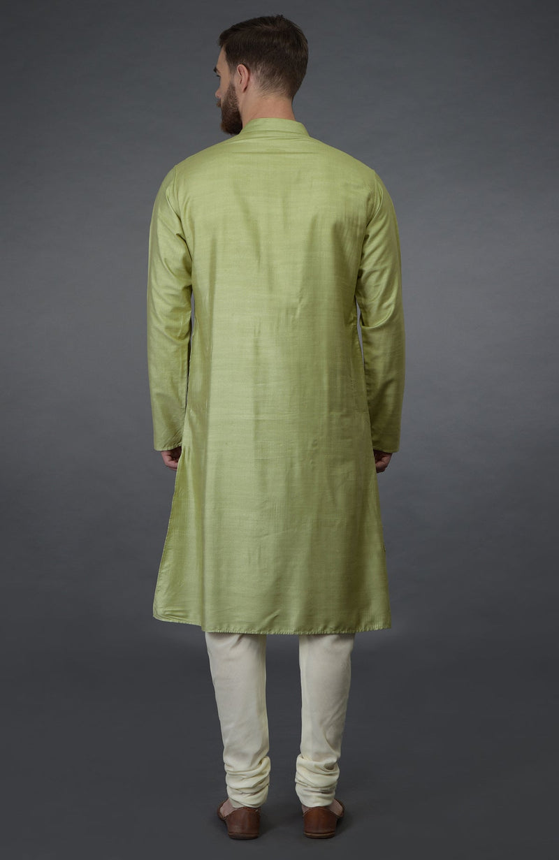 Pista Green Pintuck Silk Kurta